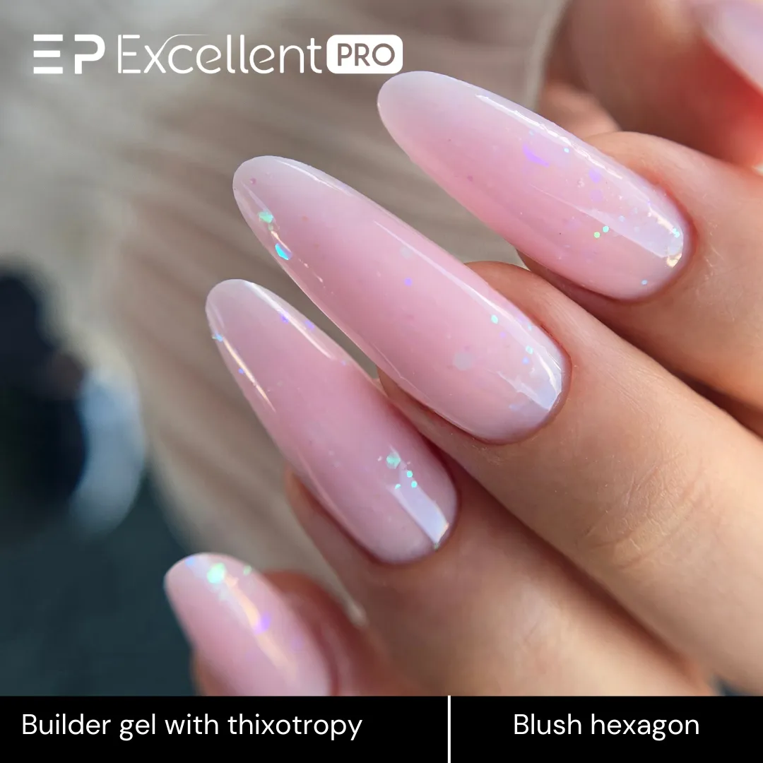 Stylizacja paznokci Excellent PRO - Excellent PRO Thixotropy gel with effect Blush Hexagon 15g