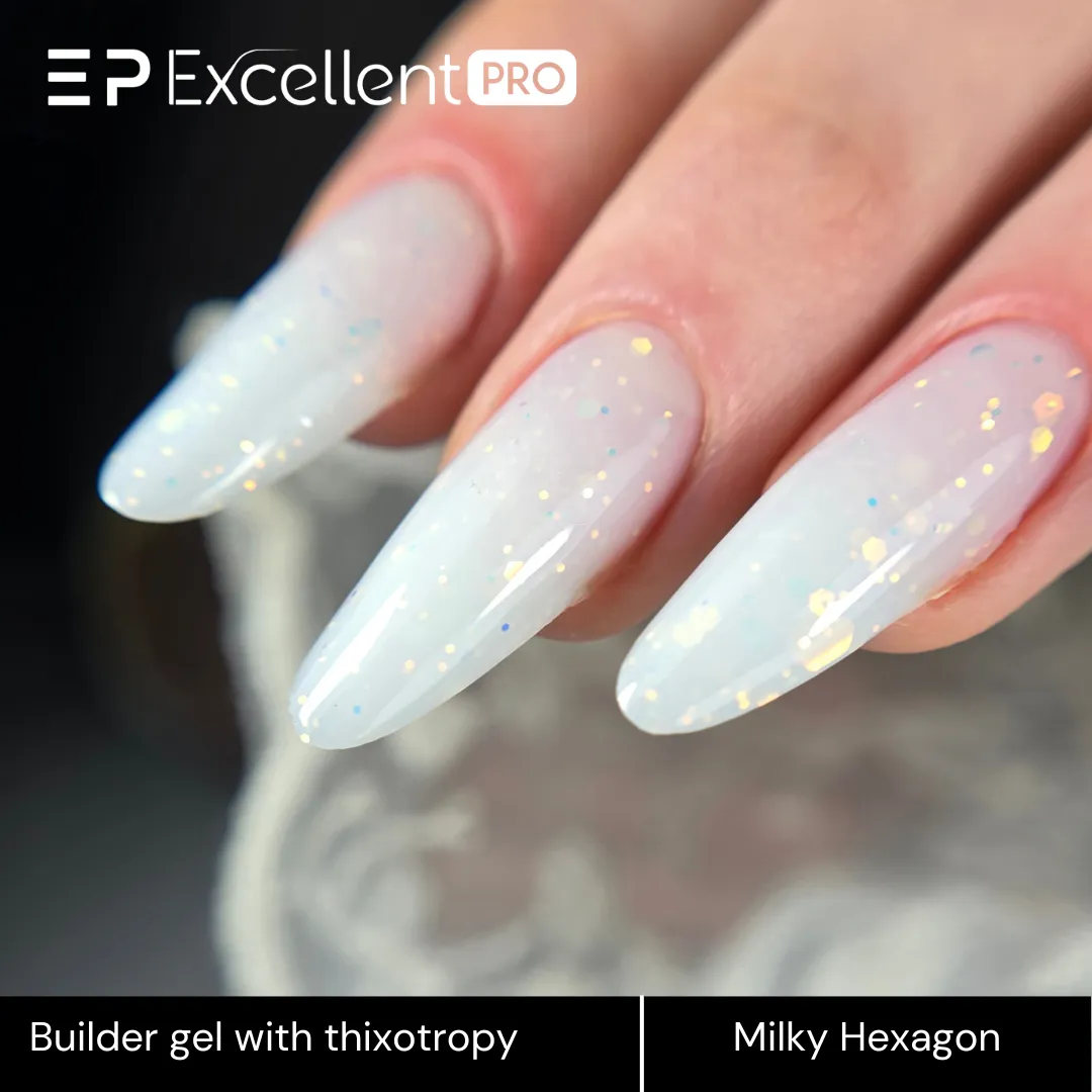 Stylizacja paznokci Excellent PRO - Excellent PRO Thixotropy gel with effect Milky Hexagon 15g