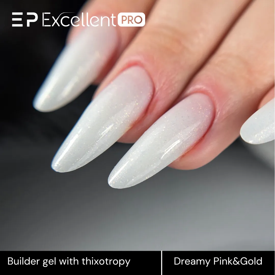 Stylizacja paznokci Excellent PRO - Excellent PRO Thixotropy gel with effect Dreamy Pink&Gold 15g