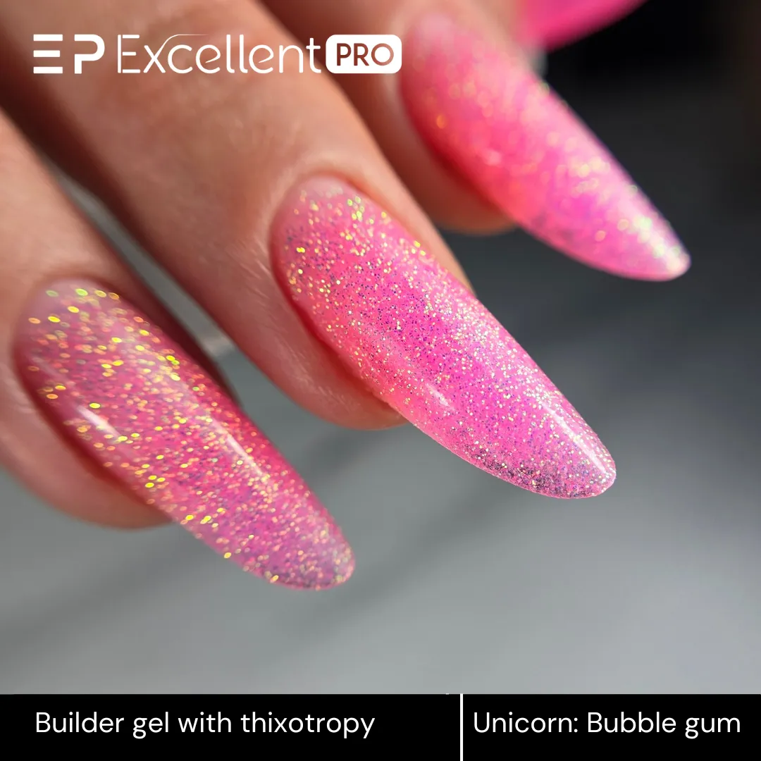 Stylizacja paznokci Excellent PRO - Excellent PRO Thixotropy gel with effect Unicorn Bubble Gum 15g