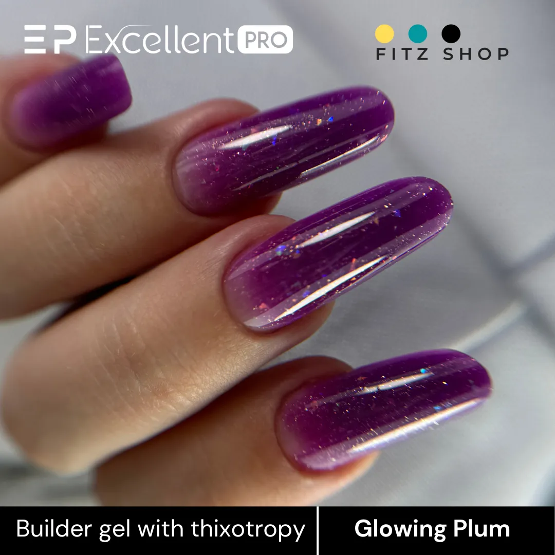Stylizacja paznokci Excellent PRO - Excellent PRO Thixotropy gel with effect GLOWING PLUM 15g